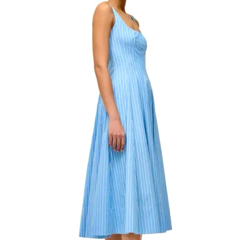 🌺🎉HP🎉🌺 NWOT Staud Wells Midi Dress Azure Pinstripe 🌟Rare Find🌟 - Picture 6 of 16